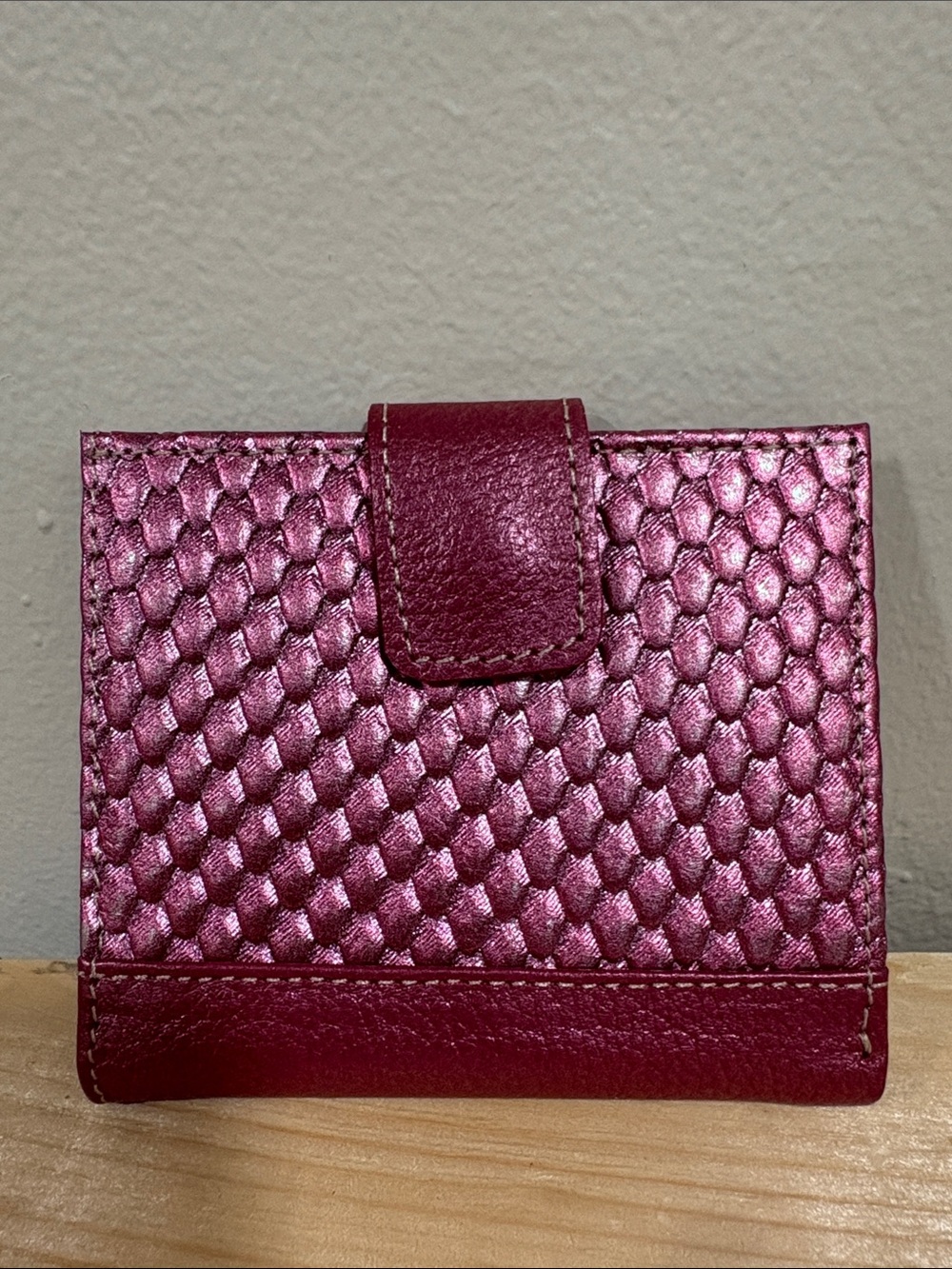 Metallic Quilted Fold Wallet in Raspberry